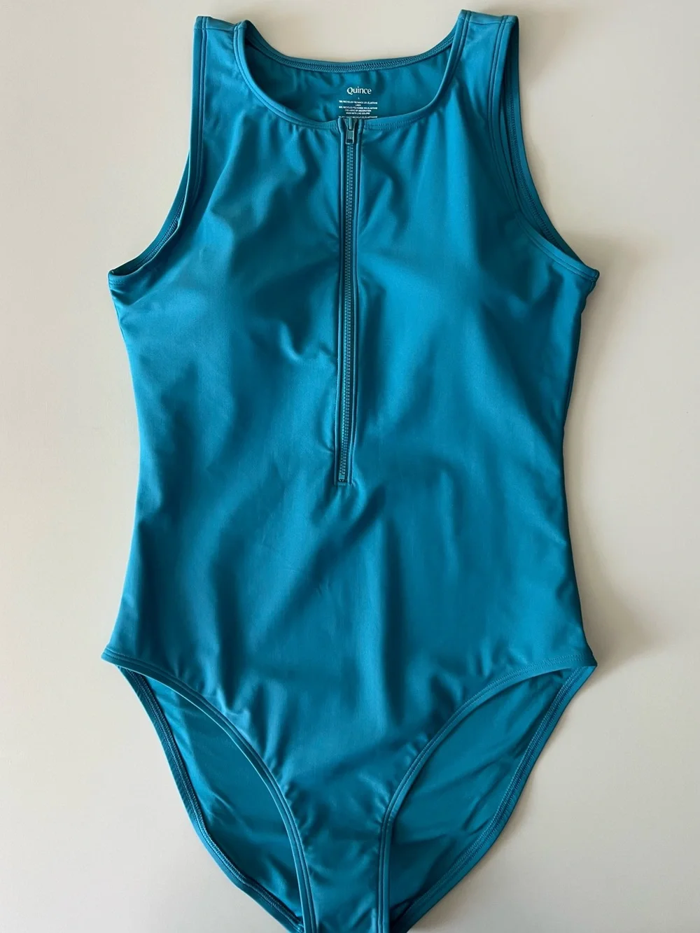 New Quince Italian Zip-Front One-Piece Swimsuit in Lagoon Teal Blue Size L